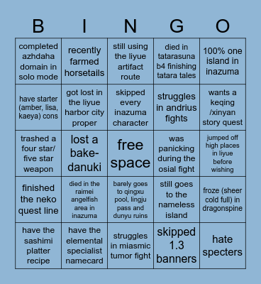super fun genshin bingo Card