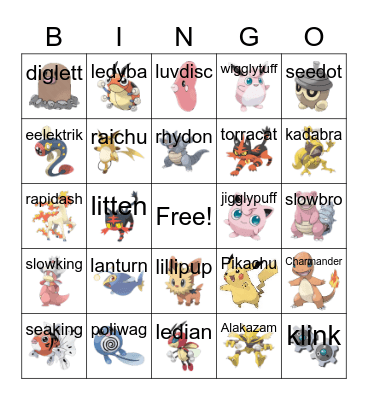 Pokemon Bingo Card