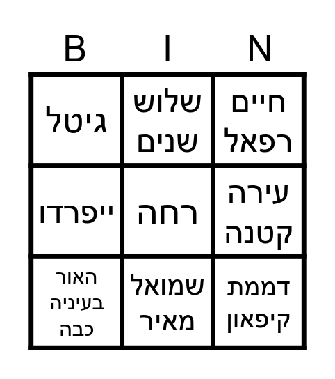 פראדל- עד עזיבת הבעל Bingo Card