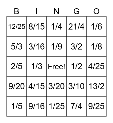 Multiplying Fractions Bingo Card