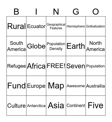 Geography and World Cultures Bingo Card