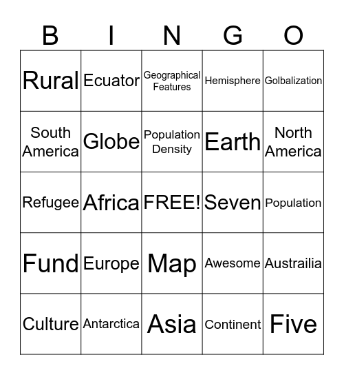 Geography and World Cultures Bingo Card