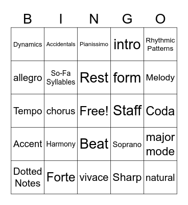 BINGO MUSIKALISTO Bingo Card