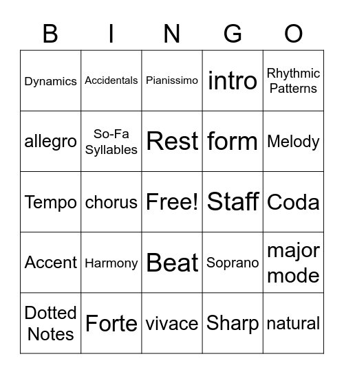 BINGO MUSIKALISTO Bingo Card