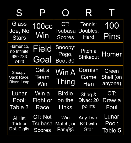 SPORTSHAWK BINGO Card