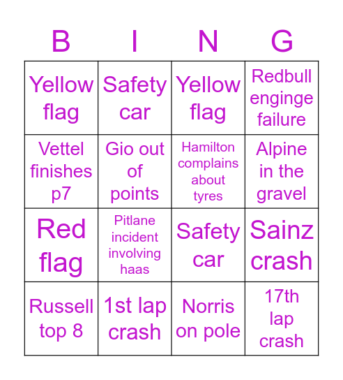 Monza 2021 🇮🇹 Bingo Card