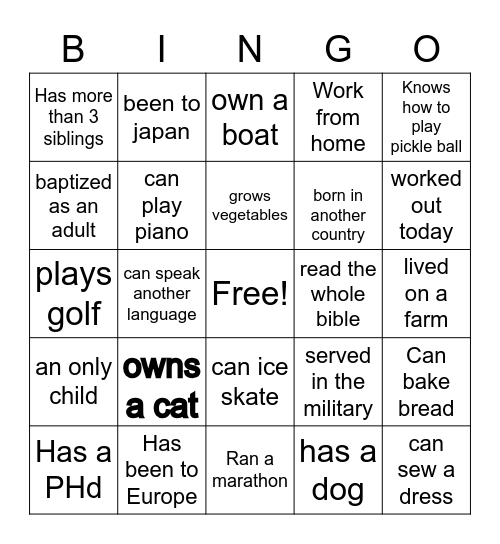 Untitled Bingo Card