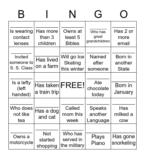 People Bingo Card