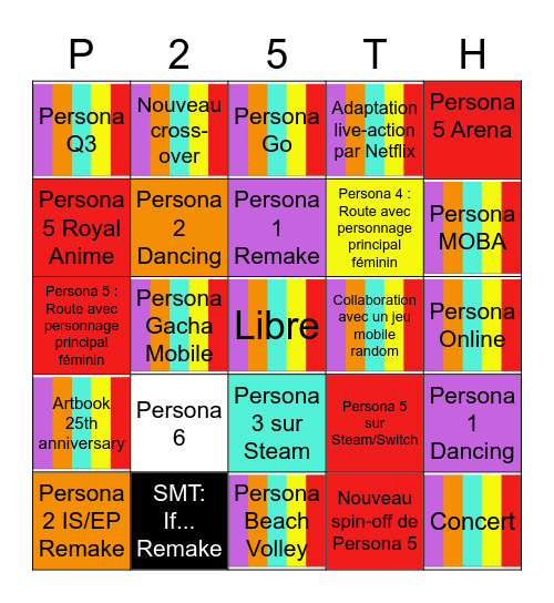 Bingo Persona 25th anniversary Bingo Card