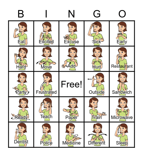 Sign Language Bingo Card