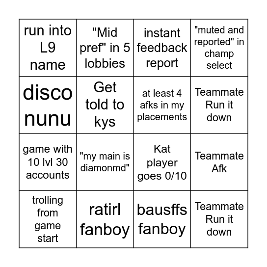 New account bingo Card