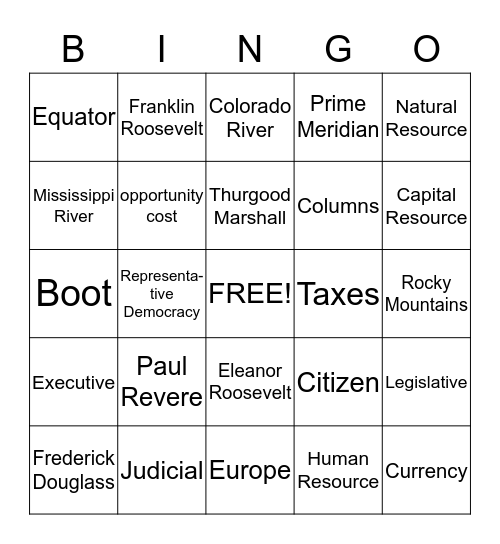 Social Studies Review Bingo Card