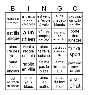 Bingo de la rentrée Bingo Card