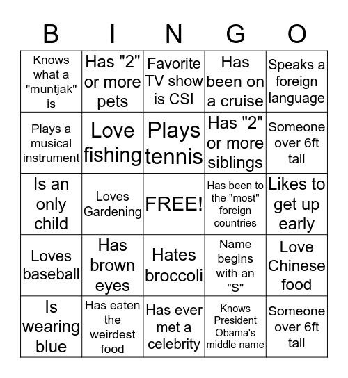 ICE BREAKER BINGO Card