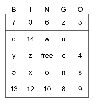 Spanish letters and numbers bingo Card