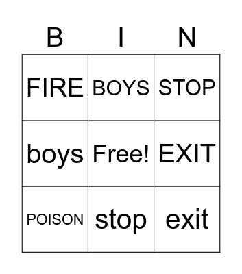 Edmark Sight Words Bingo Card
