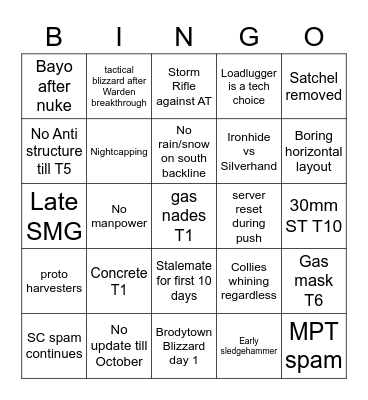 War 82 Bingo Card
