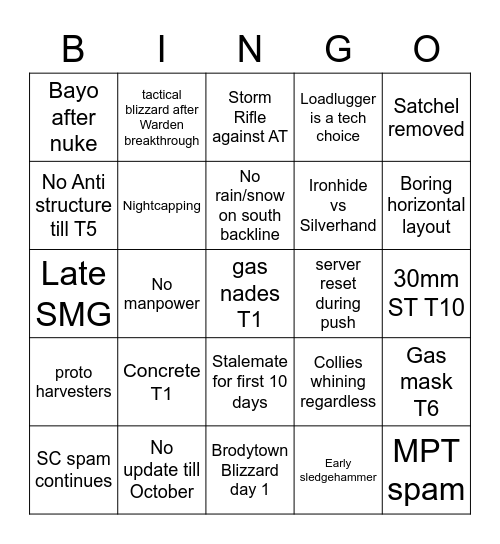 War 82 Bingo Card