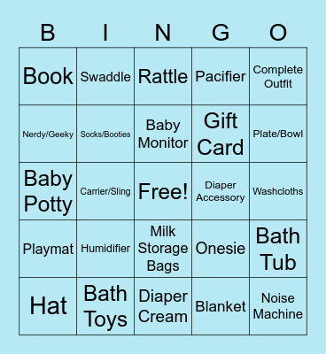 Baby Gift Bingo Card