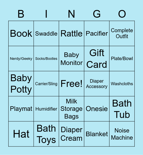 Baby Gift Bingo Card