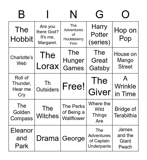 Banned Book Bingo Card