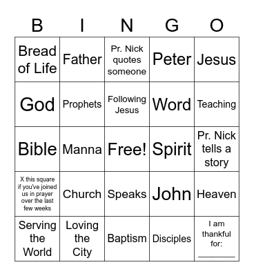 September 12, 2021 Sermon Bingo Card