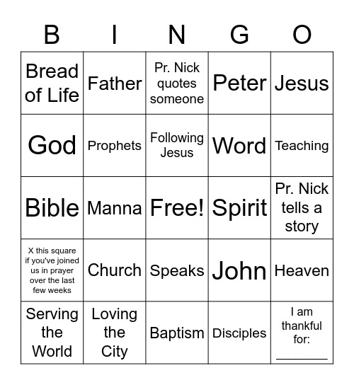 September 12, 2021 Sermon Bingo Card