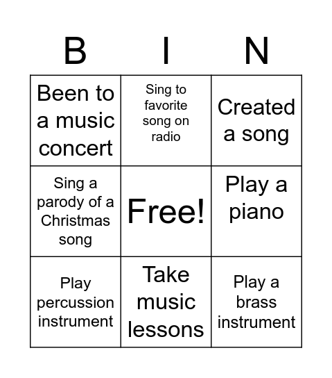 Find a person who ever did something musical... Bingo Card