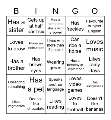 Getting to Know You Bingo Card