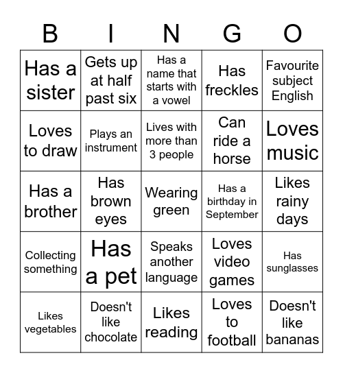 Getting to Know You Bingo Card