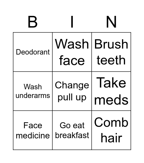 Morning activities Bingo Card