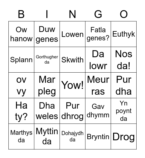 Kernewek 1 Bingo Card