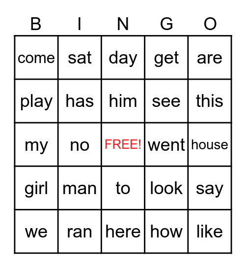 SNAP WORD BINGO! Bingo Card