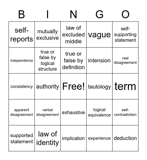 Logic Vocab Lessons 1-10 Bingo Card