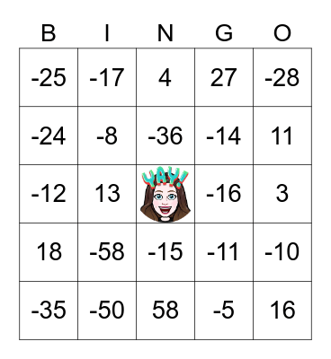 Integer Multiplication and Division Bingo Card