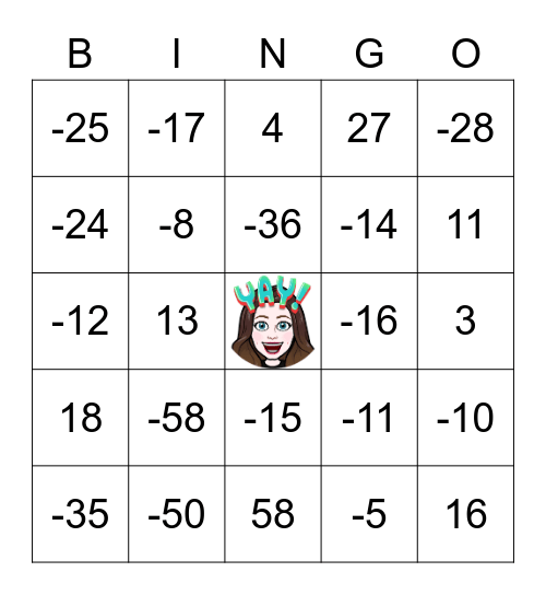 Integer Multiplication and Division Bingo Card