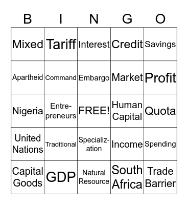 Africa's Economy Bingo Card