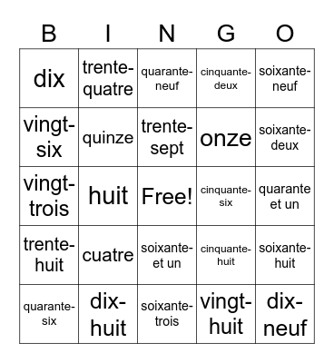 French 1 Bingo Sheet Bingo Card
