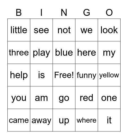 Dolch pre-primer sight words Bingo Card