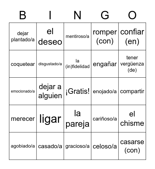 Lección 1: Sentir y Vivir Bingo Card