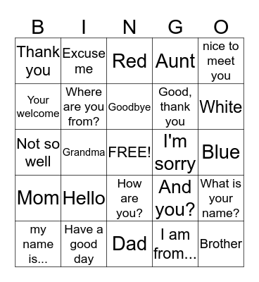 Spanish Review Bingo Card