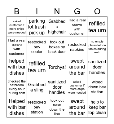 Busser Bingo Card