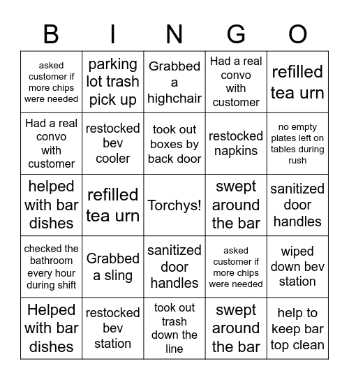 Busser Bingo Card