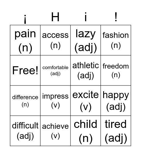 Word Families Bingo Card