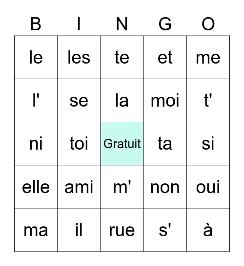 Liste 1 et 2 Bingo Card