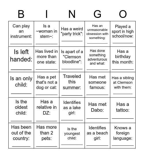 Sisterhood Scavenger Hunt! Bingo Card