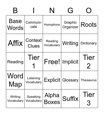 CECA 1 Vocabulary Buzz Word Bingo Card