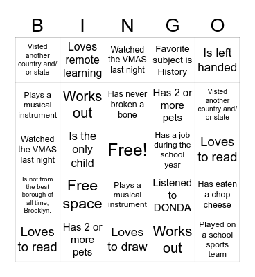 Untitled Bingo Card