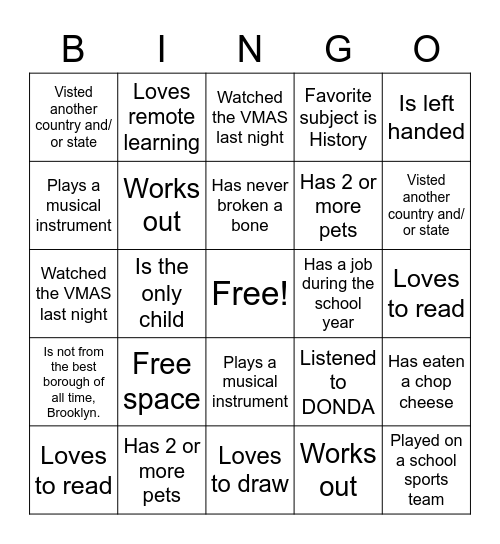 Untitled Bingo Card