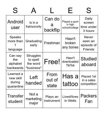 Sales Bingo Card